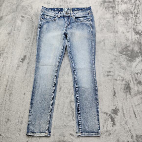 So Jeans Womens 11 Juniors Blue Regular Fit Skinny Ankle Mid Rise Stretch Denim - Picture 1 of 15